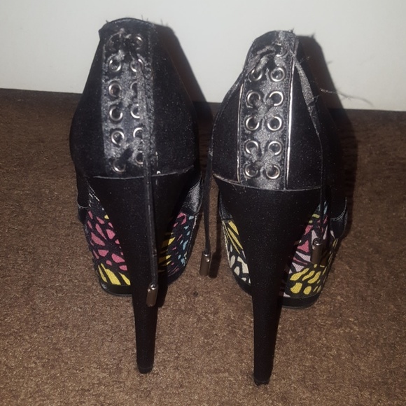 Black Satin Coloful Platform Heels - Picture 4 of 6