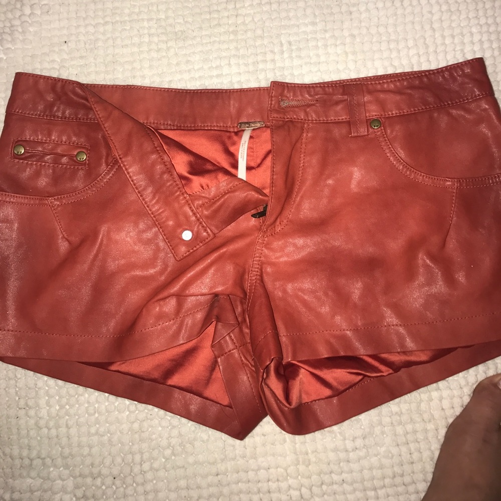Free people auburn/orange leather shorts