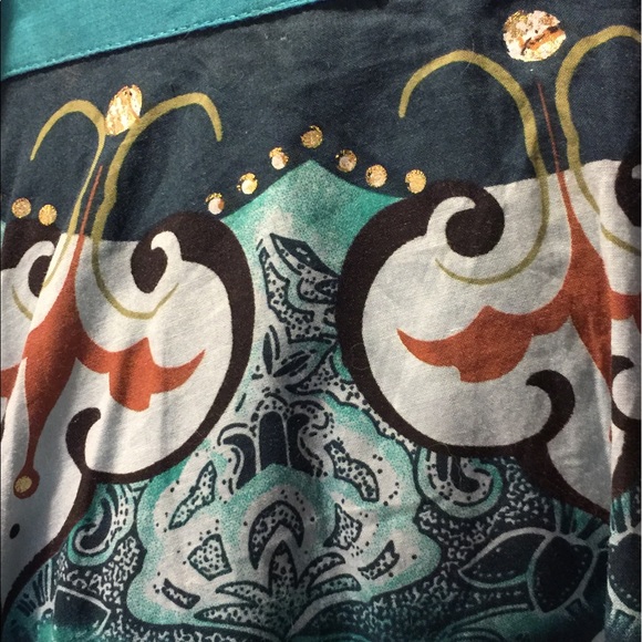 Full Skirt~Teal Beauty w/ Metallic Gold Accents~14 - Picture 6 of 8