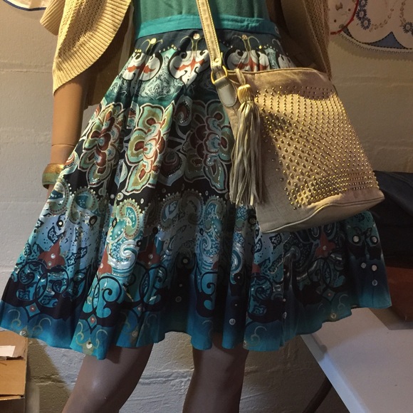 Full Skirt~Teal Beauty w/ Metallic Gold Accents~14 - Picture 7 of 8