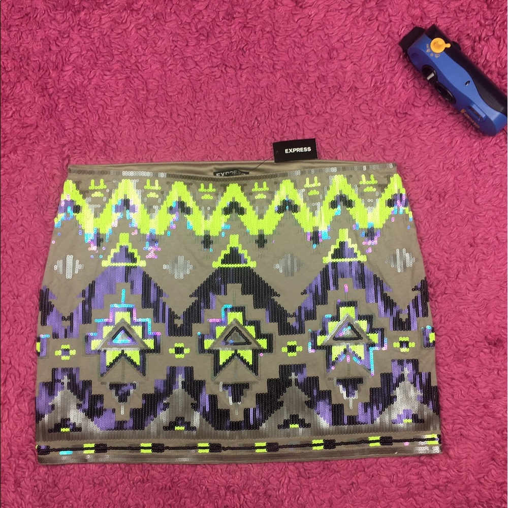 Express Sequin Aztec Mini Skirt Large New with Tag