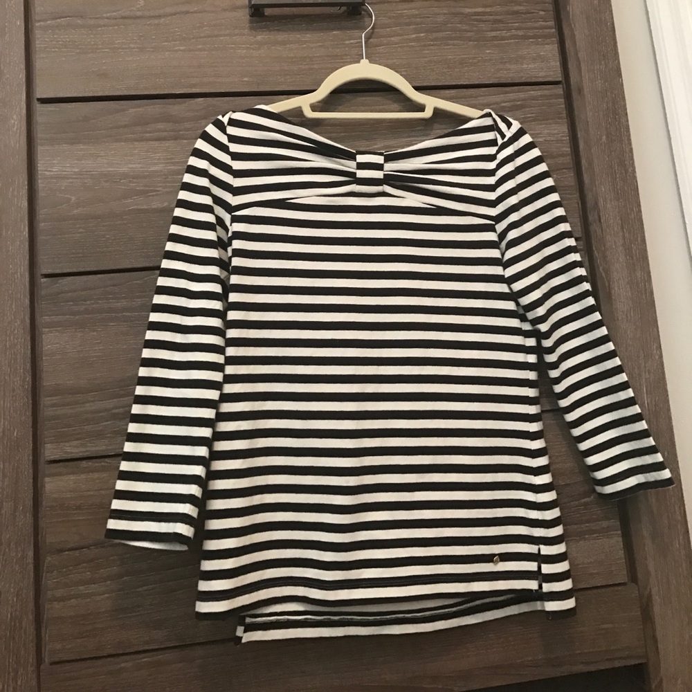 Kate Spade black and white striped bow tie top