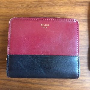 Celine small wallet. Burgundy x Black x Gold