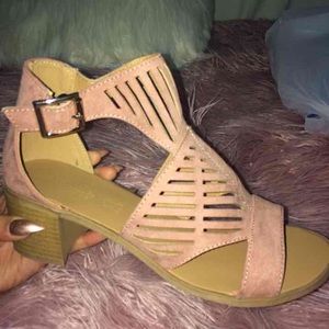 Pink Laser Cut Heel Sandal Boots