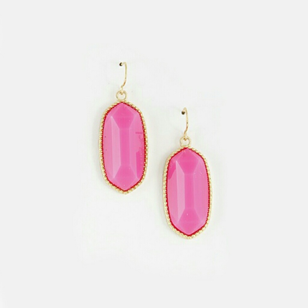 Oval Stion Gold Hook Earrings