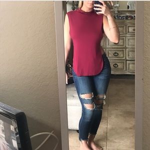 Burgundy red Cut out sides tank top.
