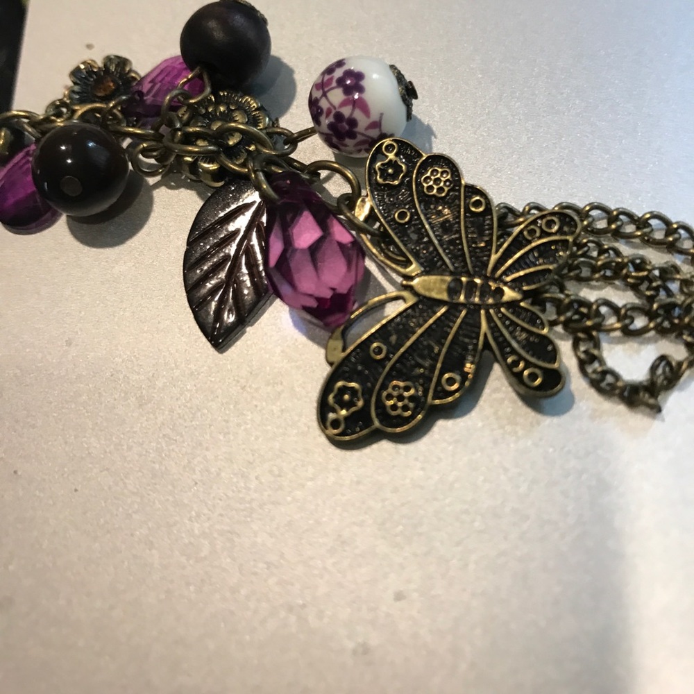 Butterfly Purple and Gold Charm Necklace