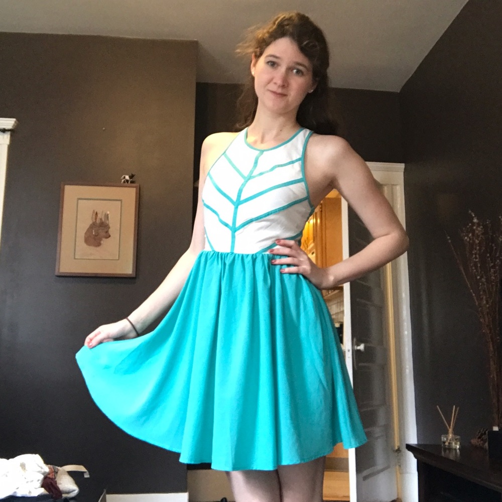 Teal and white dress