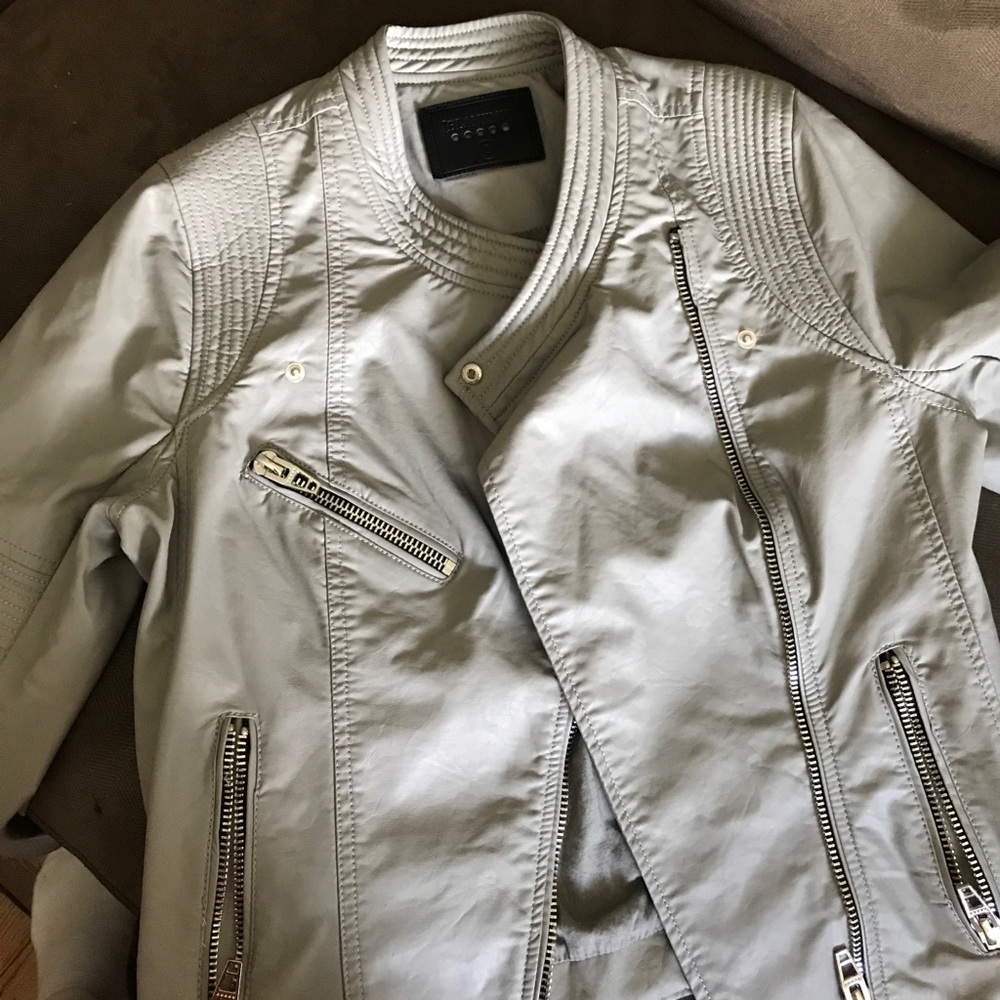 Vegan leather gray biker jacket