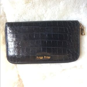 MiuMiu crocodile skin shiny black wallet