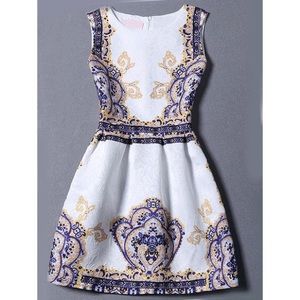 LASTCHANCE Multicolor vintage print jacquard dress