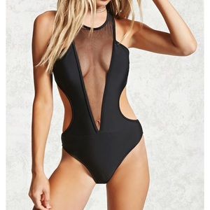 Forever 21 plunging mesh swimsuit M