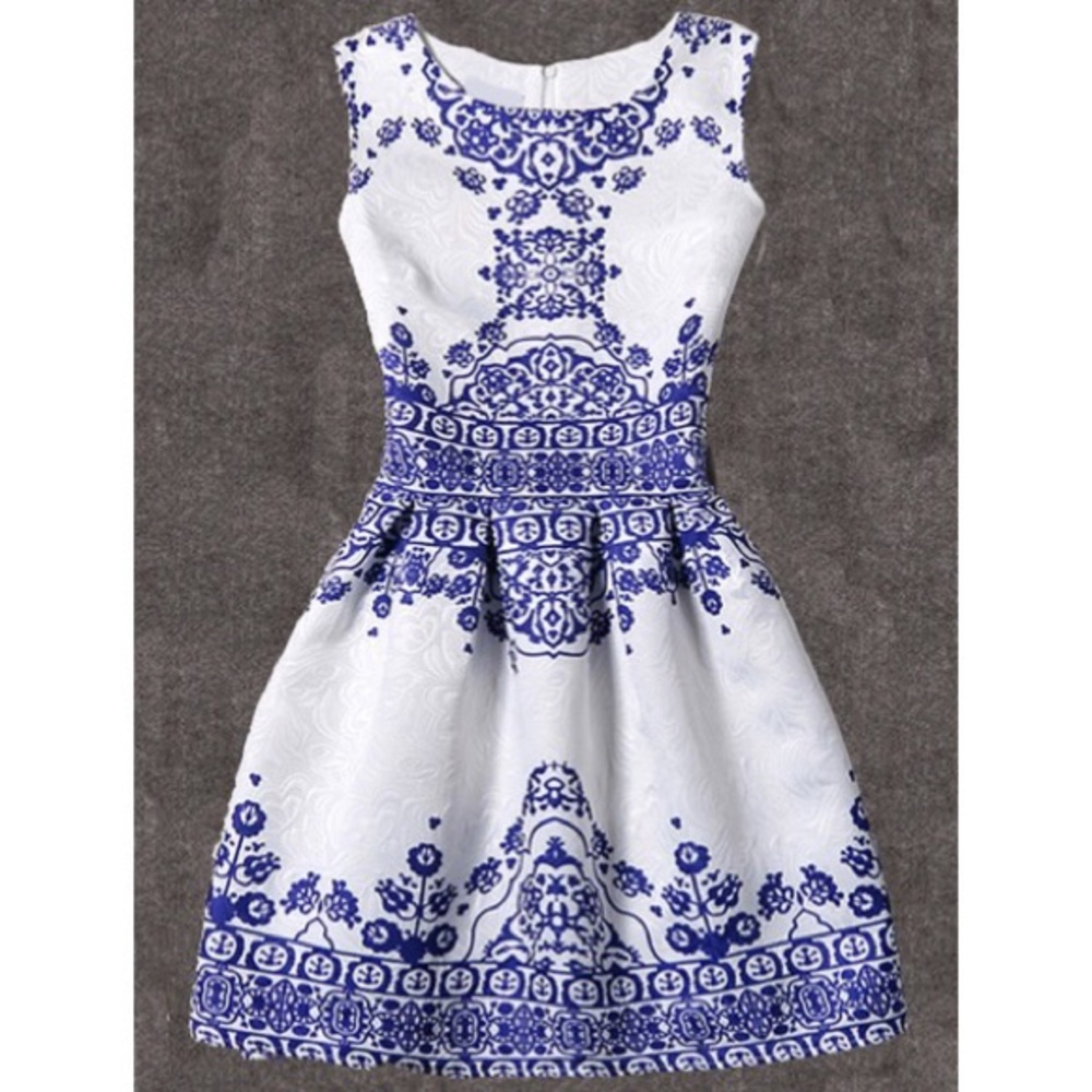 LAST CHANCE Blue vintage pattern  sleeveless dress