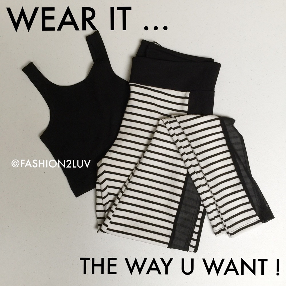 BLACK&WHITE STRIPED LEGGINGS W/MESH DETAIL.