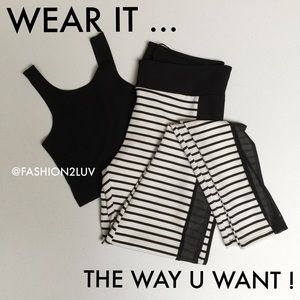 BLACK&WHITE STRIPED LEGGINGS W/MESH DETAIL.
