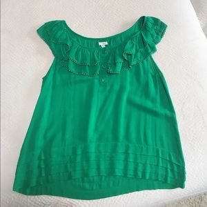 Green ruffle trim top