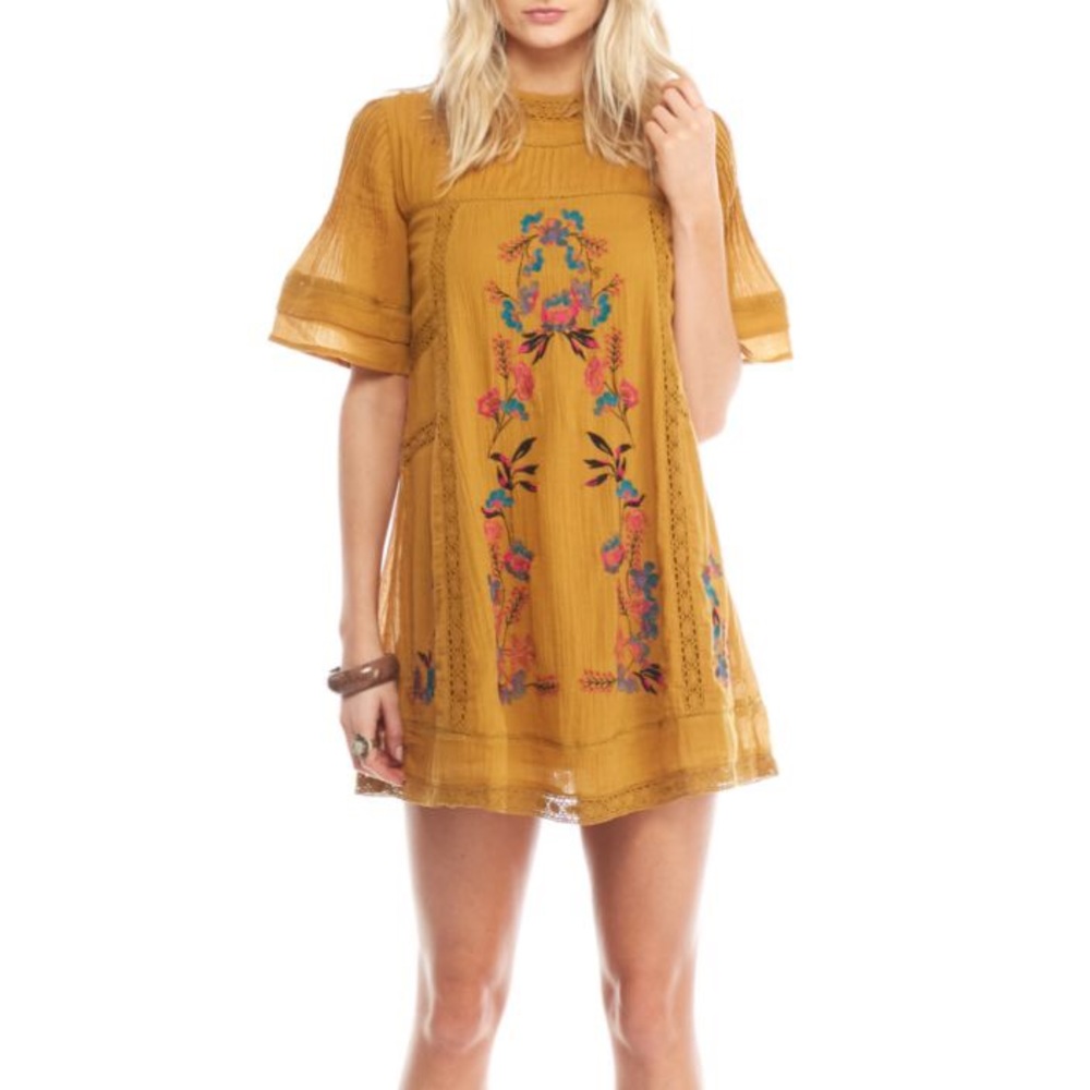 free people embroidered dress mustard