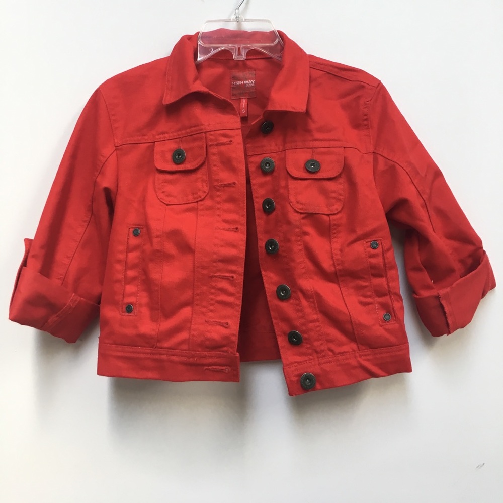 HIGHWAY JEANS red cropped denim jacket