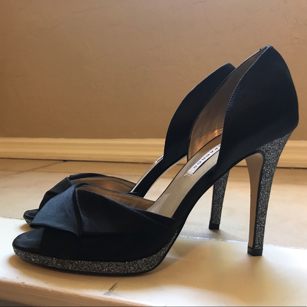 Caparros black satin and glitter heels