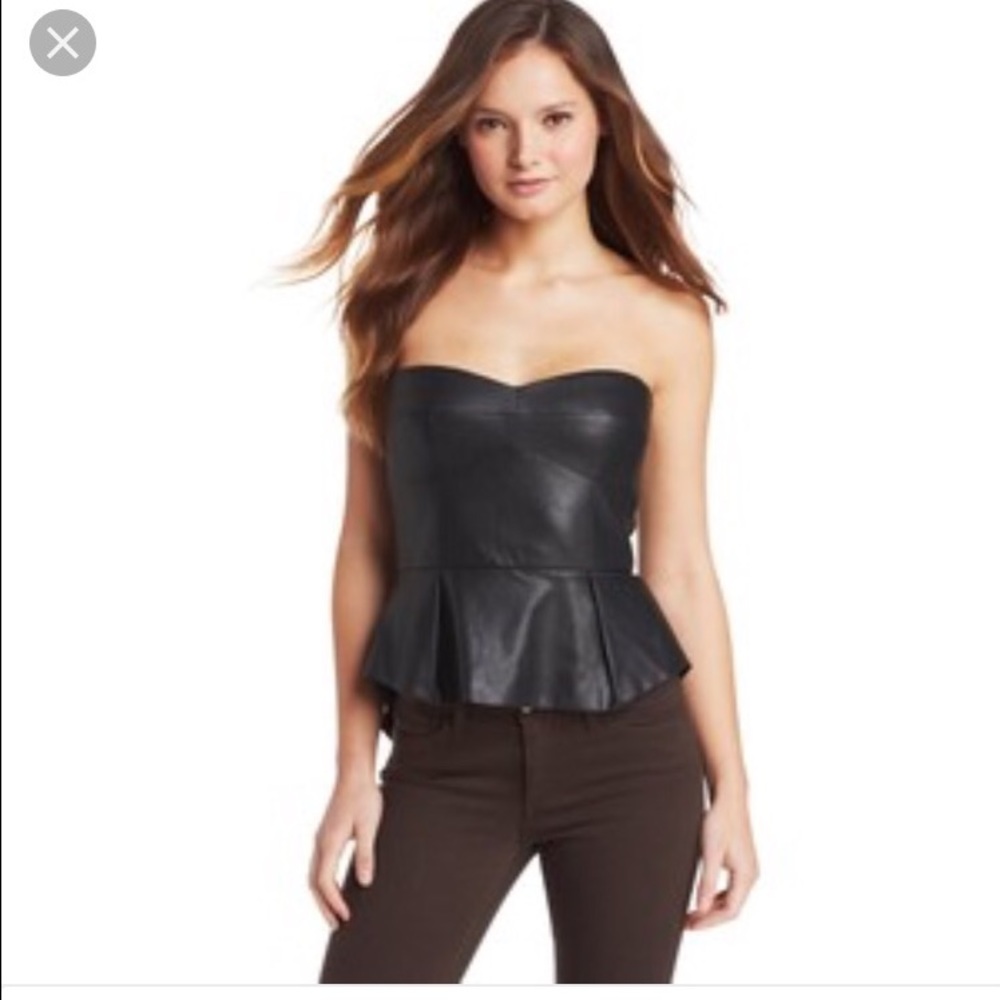 BCBGMAXAZRIA Noemi Faux Leather Peplum Bustier