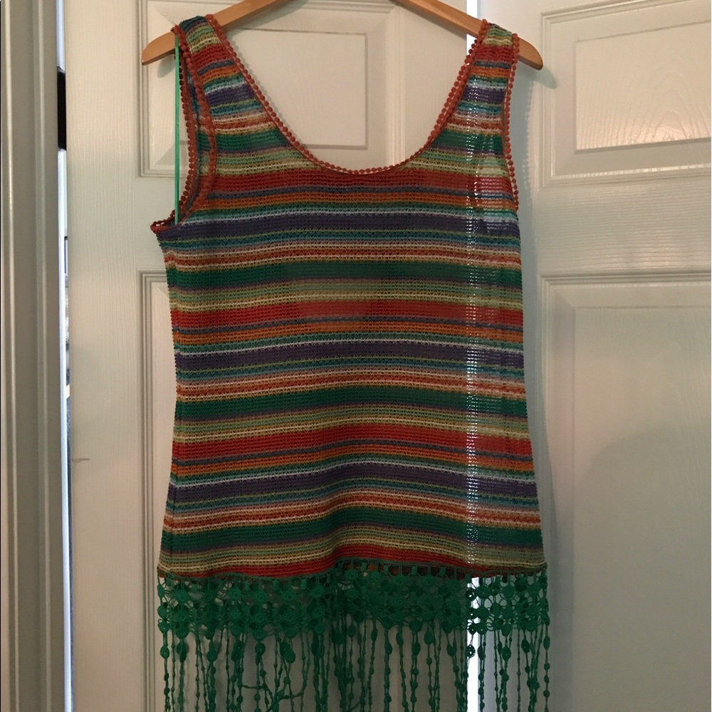 Crochet multi colored fringe tank
