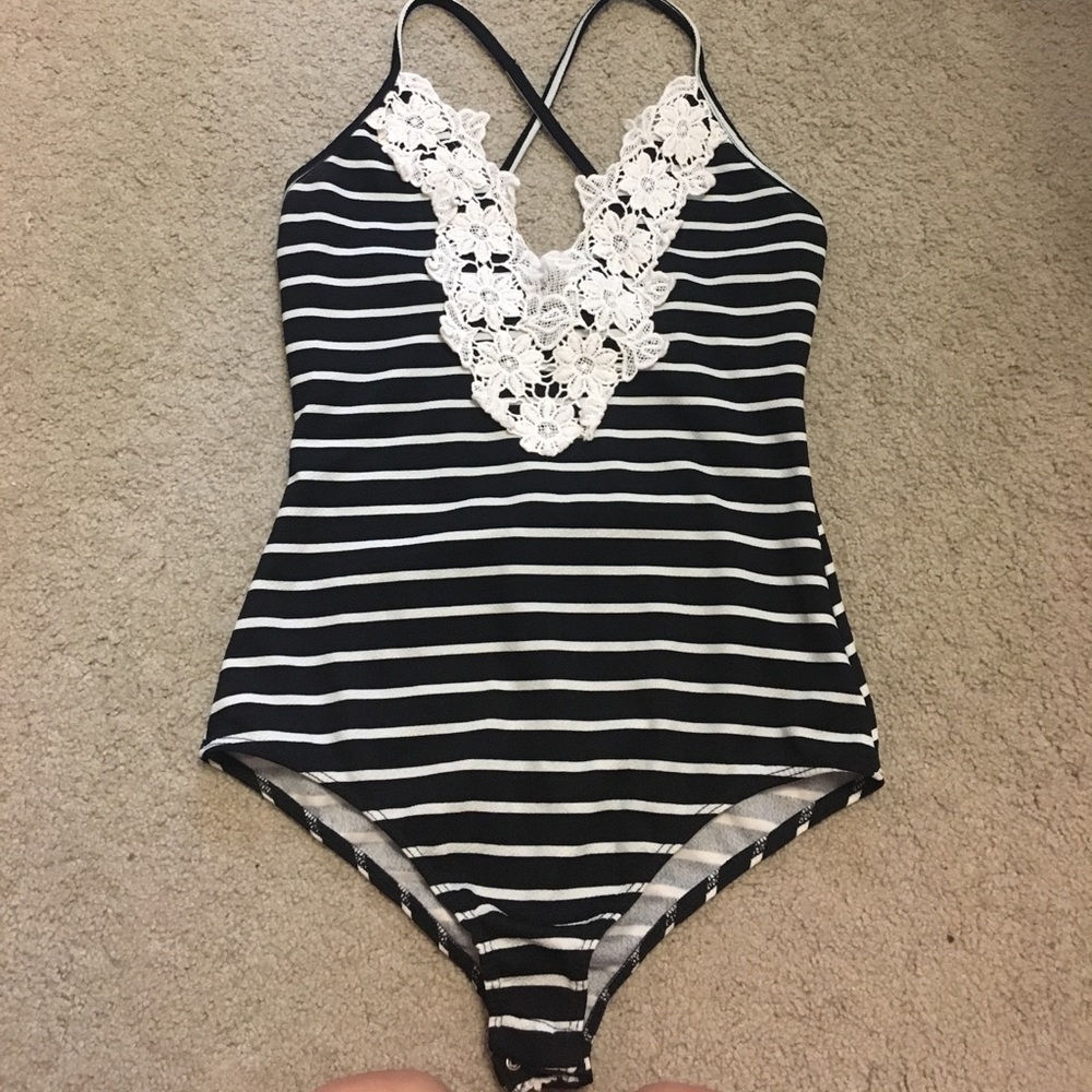 CHARLOTTE RUSSE striped lace bodysuit