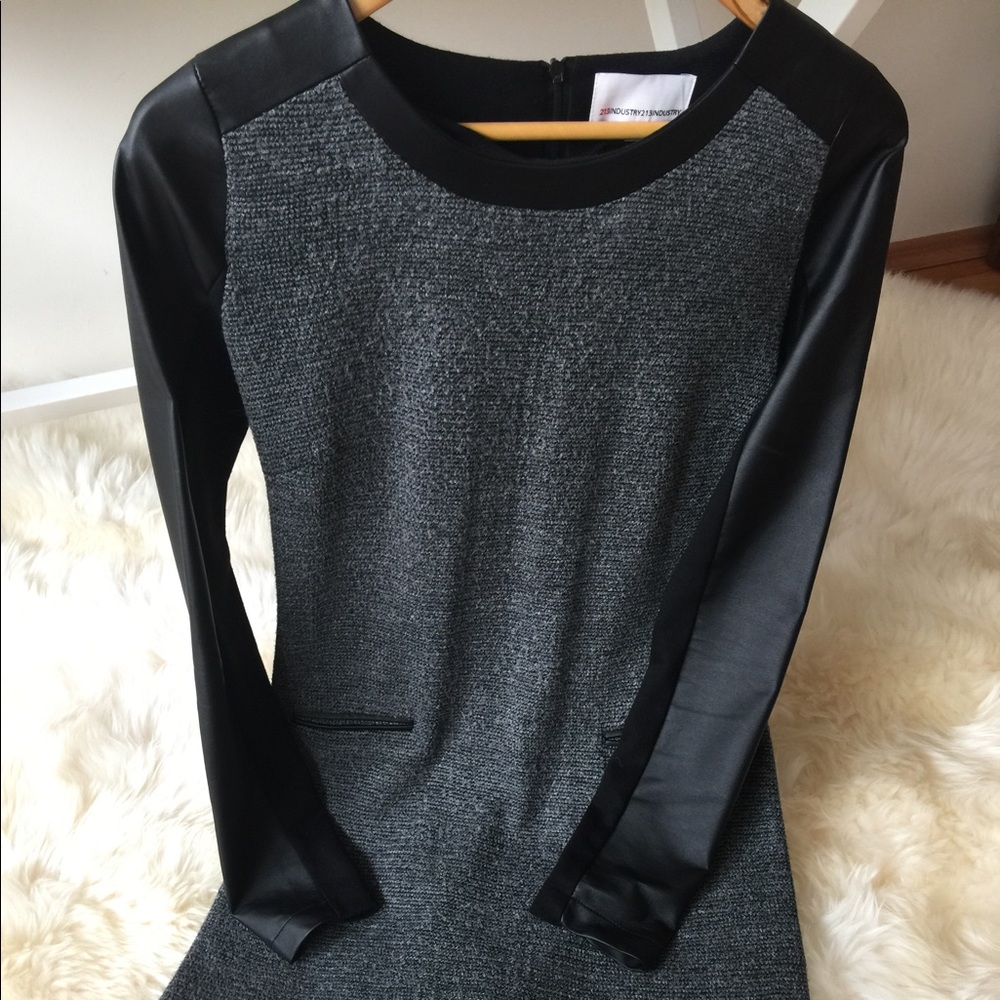 Little Black dress with faux leather sides sleeves