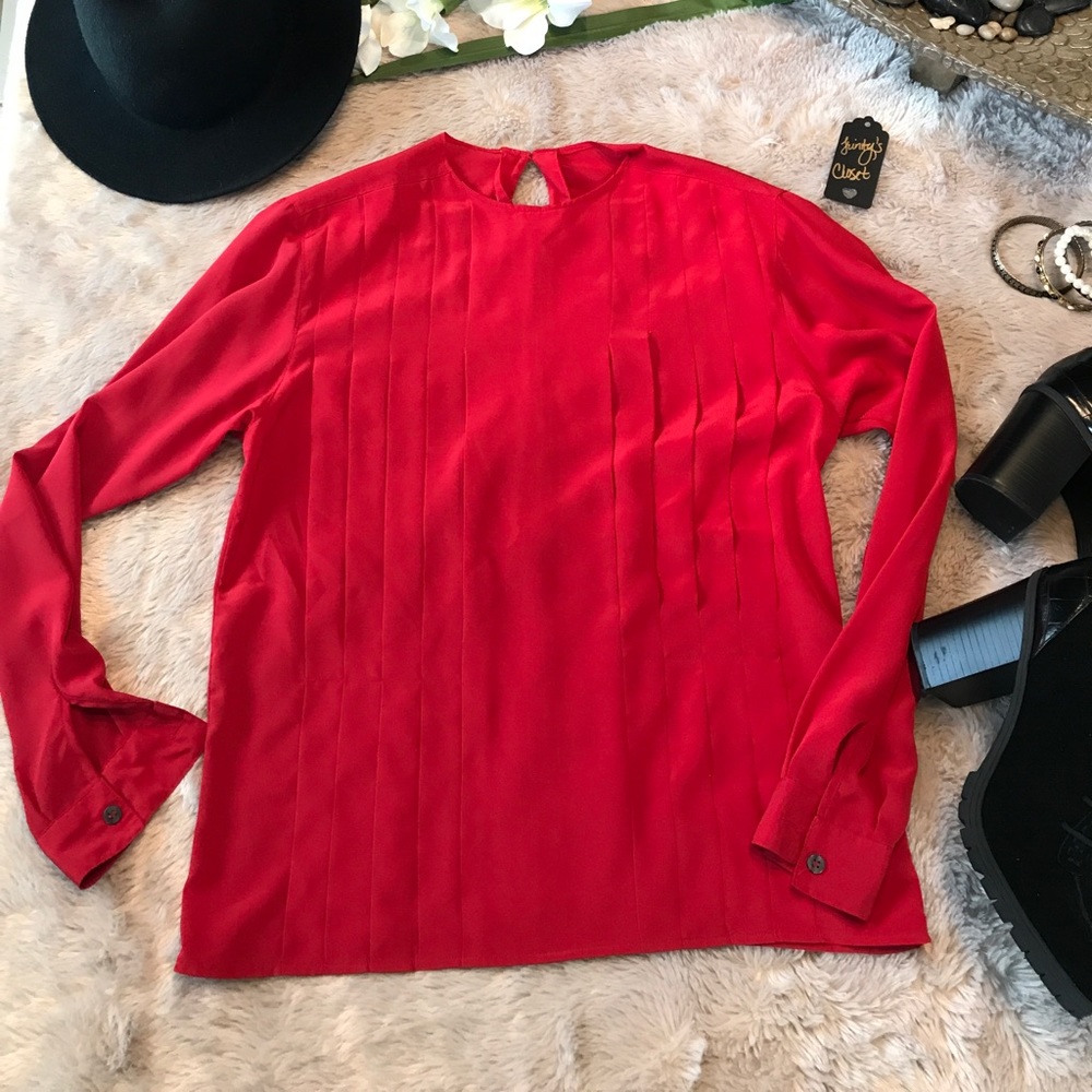 Red cinched waist blouse