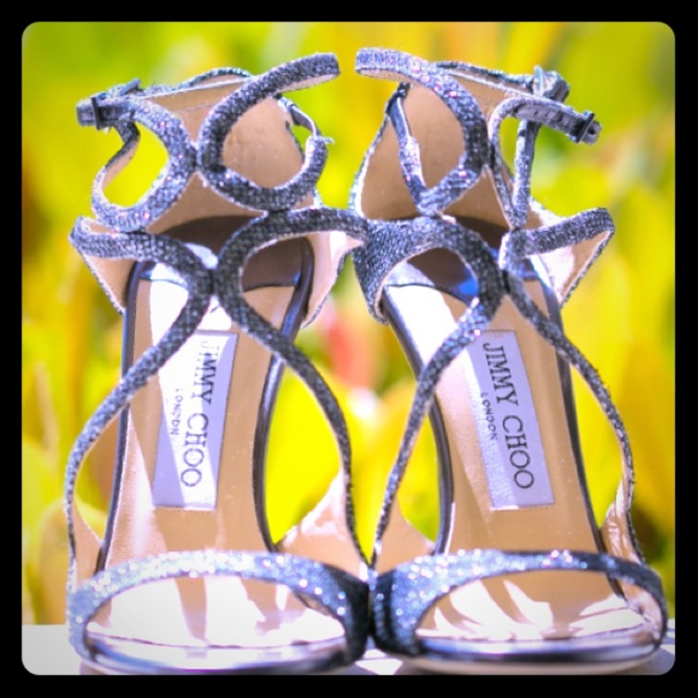 Jimmy Choo Anthracite Lamé Glitter Sandal Size 6