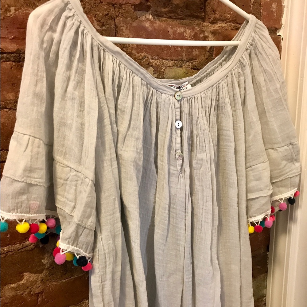 Lght blue Made In Italy caftan/cover-up w/pom-poms