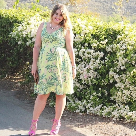 eshakti Dresses & Skirts - Green Palm Print Dress