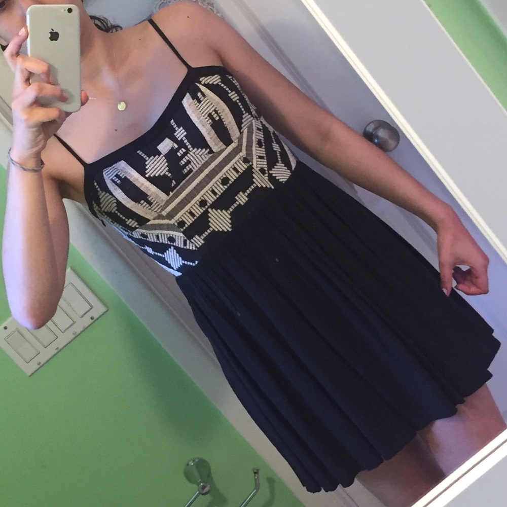 Urban outfitters woven tribal print black dress