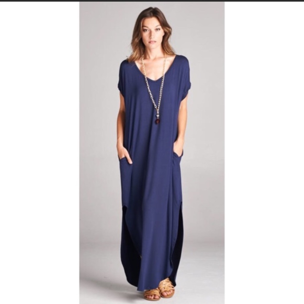 Boho beach t shirt dress navy blue NWOT