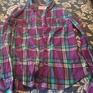 Aeropostale purple aqua plaid button top