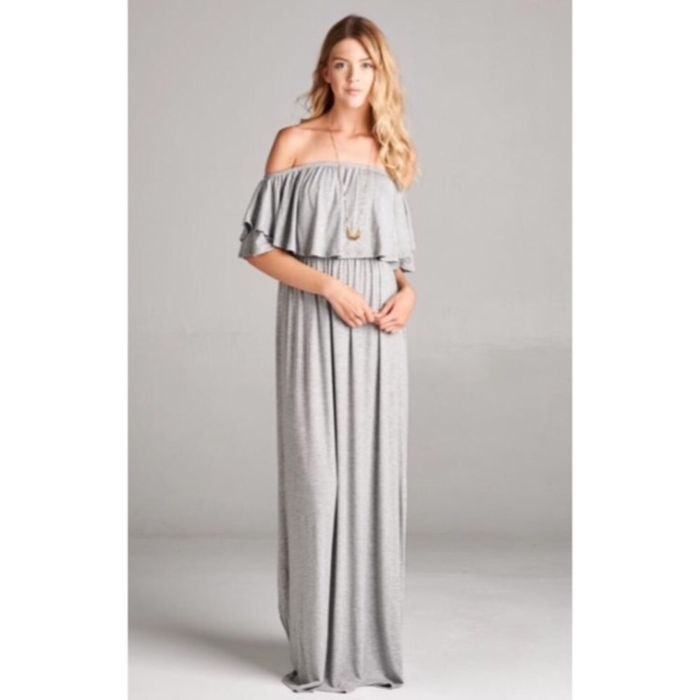 Breezy gray Off the shoulder maxi dress NWOT