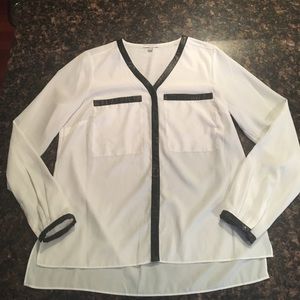 Pretty white faux leather trimmed blouse