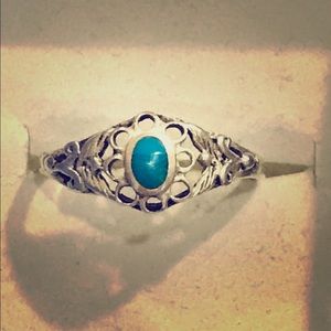 Blue turquoise floral leafy scroll ring