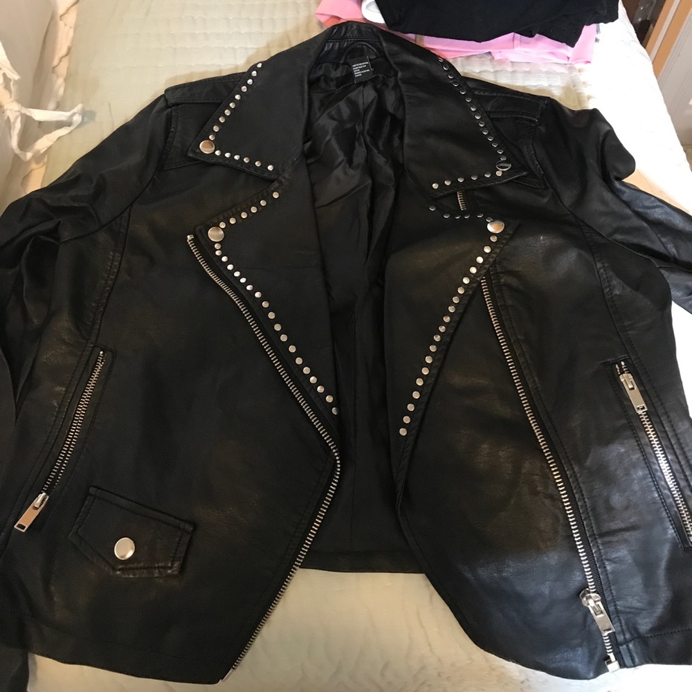 black leather headed jacket