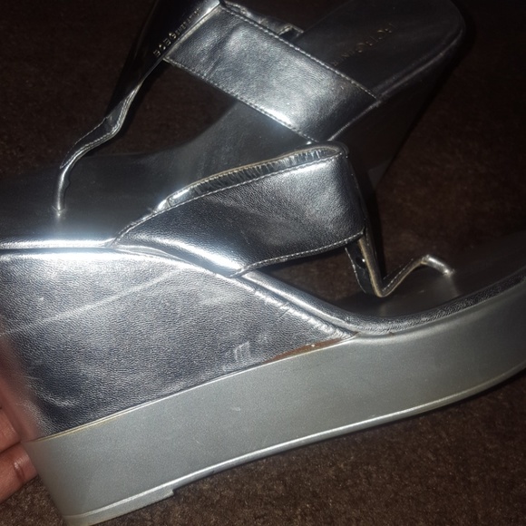 BCBGeneration Silver Wedged Thong Sandals - Picture 4 of 5