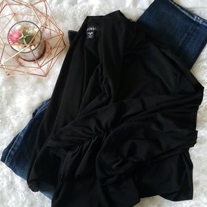 Black Flowy Cardigan w/Cinched Sleeves