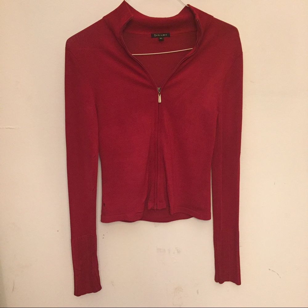 Vintage Ribbed Red Cardigan - Picture 2 of 5