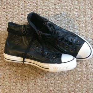 Unisex leather high top zipper converse