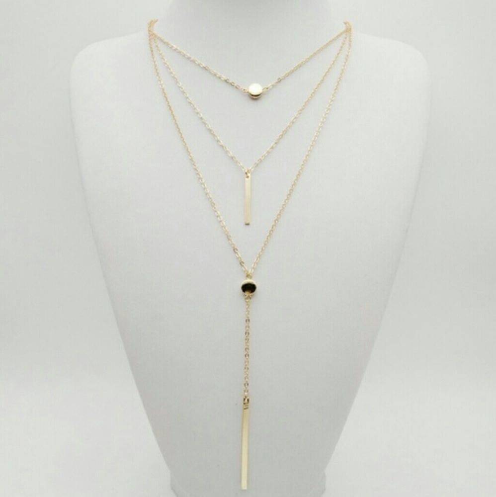 Gold or Silver Triple Layered Coin Bar Necklace - Picture 3 of 4