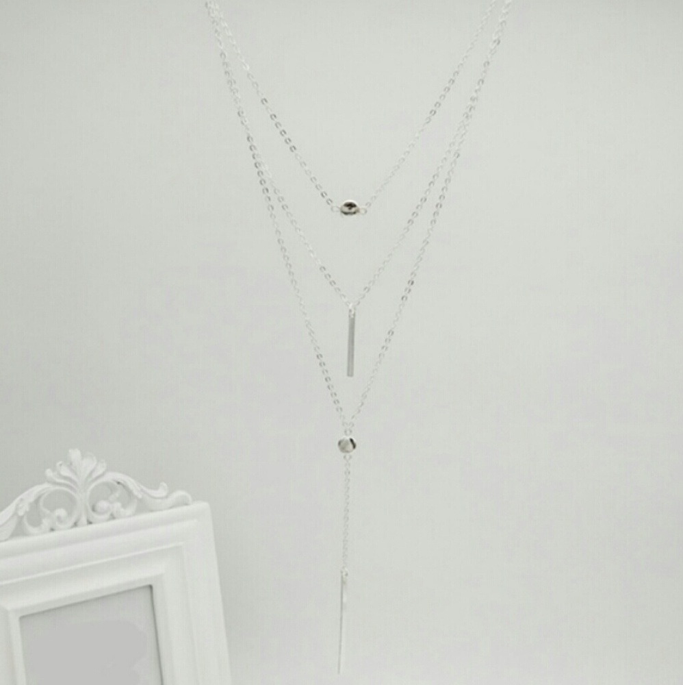 Gold or Silver Triple Layered Coin Bar Necklace - Picture 4 of 4