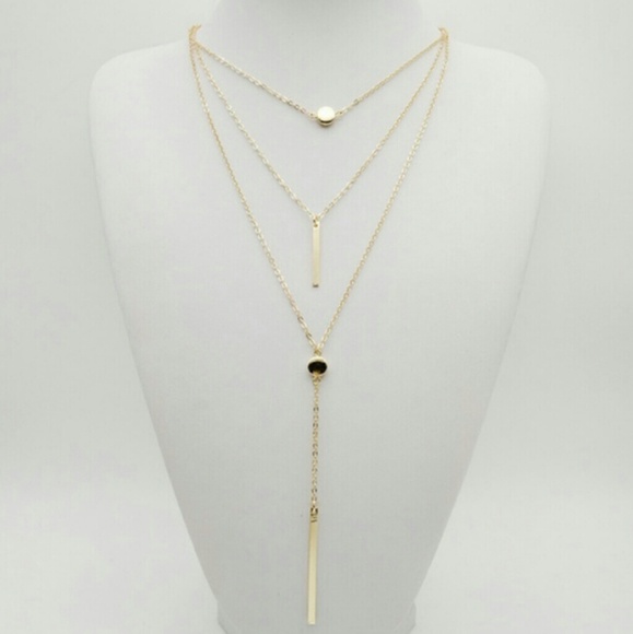 Gold or Silver Triple Layered Coin Bar Necklace - Picture 3 of 4