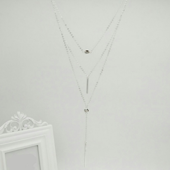 Gold or Silver Triple Layered Coin Bar Necklace - Picture 4 of 4