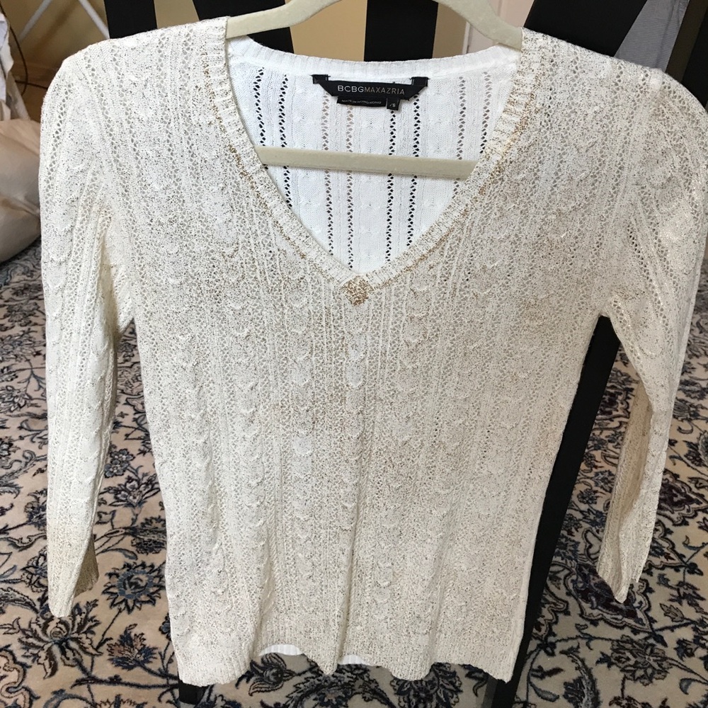 BcbgMaxazria white gold metallic sheen sweater XS