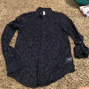 Long sleeve button up sheer material