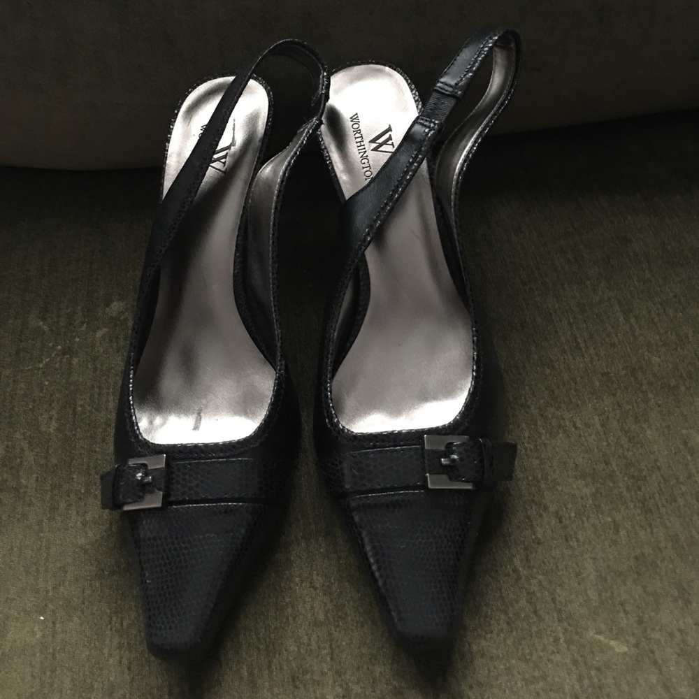Worthington Black Leather Slingbacks Size 7.5