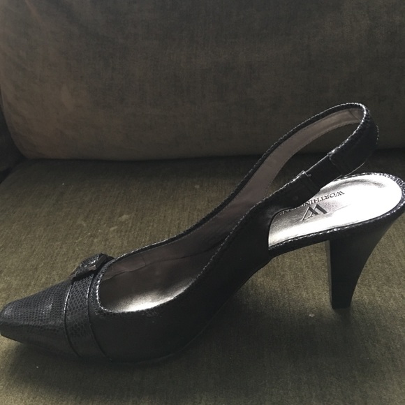 black leather slingbacks